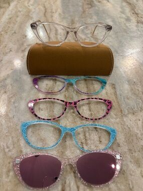 Pair clear glasses, model The Ella, with magnetic fronts Pink, Blue, Teal